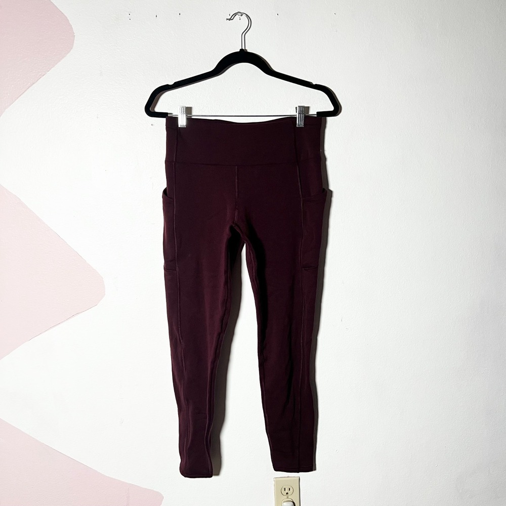 Athleta Altitude Stash Tight Polartec Power Stretch Leggings Medium Burgundy